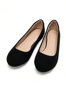 Women's Ballet Flat Solid Color Slip-On Lightweight And Comfortable Commuting Walking Winter Party Dancing Shoes - màu đen - Xem 7