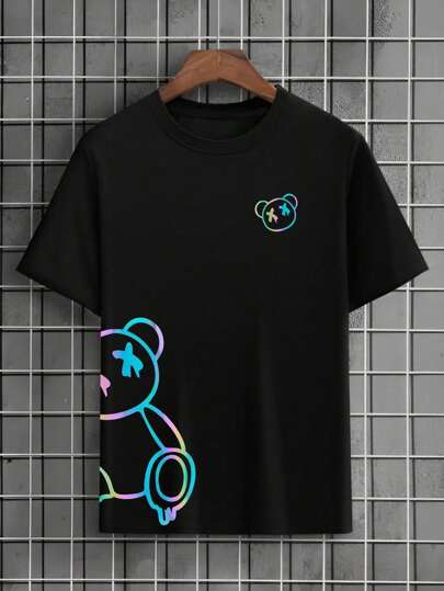 Camiseta Masculina Manga Curta Urso Algodão Unissex Plus Size Verão Final do Ano