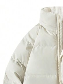 男士长袖加厚羽绒服，内衬保暖层，宽松立领设计，适合冬季户外穿着 - 白色 - 查看 4