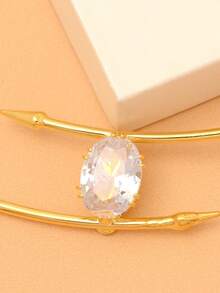 1pc European & American Rhinestone Inlaid Open Metal Choker Necklace, Novelty Minimalist Elegant Party Jewelry For Women - Gold - View 6