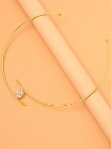 1pc European & American Rhinestone Inlaid Open Metal Choker Necklace, Novelty Minimalist Elegant Party Jewelry For Women - Gold - View 5