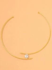 1pc European & American Rhinestone Inlaid Open Metal Choker Necklace, Novelty Minimalist Elegant Party Jewelry For Women - Gold - View 2