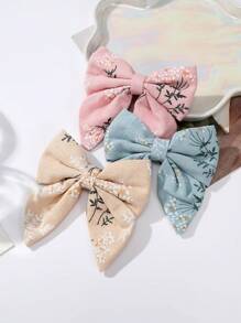 3 件/套亚麻儿童发夹带蝴蝶结，中式刺绣花卉面料发饰，女孩马尾辫夹，可爱儿童发饰，儿童发饰，适合日常使用 - 彩色 - 查看 8