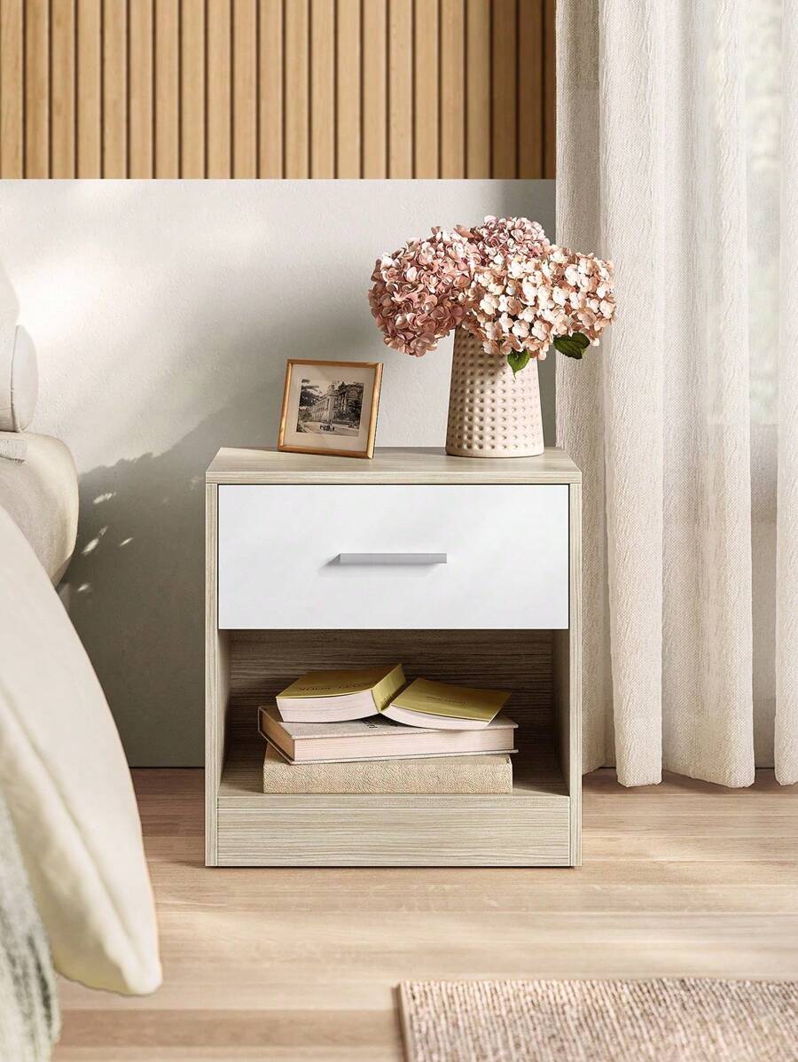VASAGLE Bedside Table With Drawer, Handle, Open Compartment, For Bedroom, Living Room, Classic White - 白色 - 查看 1