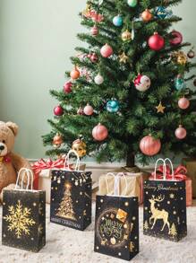 4 件圣诞黑金礼品袋，圣诞装饰圣诞礼品包装袋，圣诞派对礼物，麋鹿雪花圣诞树，圣诞快乐 - 彩色 - 查看 4