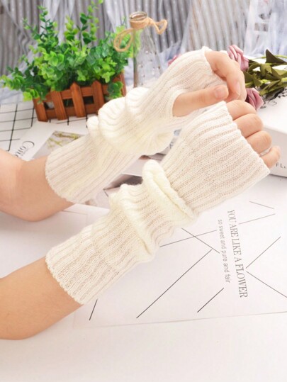 1 Pair Kids Cable Knit Fingerless Gloves, Warm Knitted Blend Hand Warmer Sleeve For Autumn/Winter Cycling & Outdoor