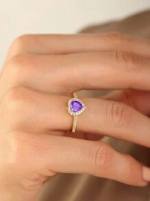 1 pieza Anillo de diamante morado alto brillo joyería de mujer de plata de ley 925 con circonita lujo precioso regalo de joyería fina para boda anillo de promesa