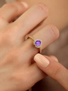 1 pieza Anillo de diamante morado alto brillo joyería de mujer de plata de ley 925 con circonita lujo precioso regalo de joyería fina para boda anillo de promesa