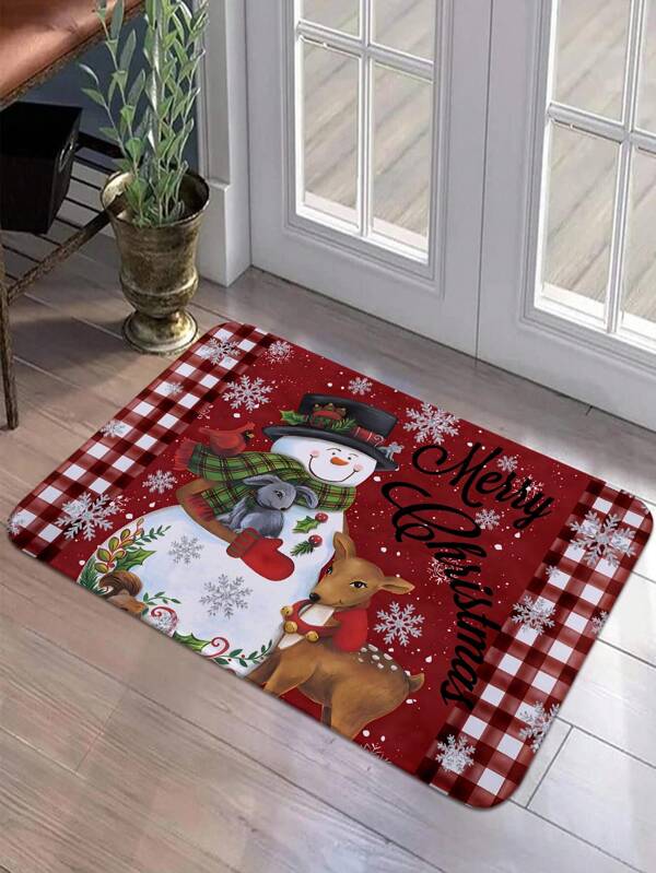 1 st. Kerst Linnen-Look Bedrukte Keukenmat, Kerst Pluche Rechthoek Zacht Antislip Absorberend Gebied Tapijt Geschikt Voor Woonkamer Thuisgebruik