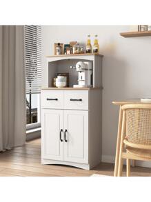 Wooden Kitchen Cabinet White Pantry Storage Microwave Cabinet,With Storage Drawer,Made Of Premium Mdf Board,Sturdy And Safety,Ample Storage Space,White.,Victory Store