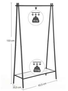 SONGMICS Clothes Rail, Clothes Rack, Garment Rack With Steel Frame, With Hanging Rail And Shelf, 33.5 X 92.5 X 153 Cm, For Bedroom, Dressing Room, Laundry Room, Matte Black - 黑色 - 查看 6