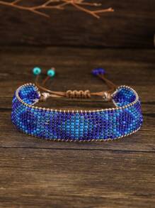 1 件女士时尚串珠手链，复古波西米亚风格彩色串珠，经典几何图案玻璃种子珠手工编织手链，适合日常和户外佩戴的别致珠宝，适合送给朋友和家人的男女通用礼物