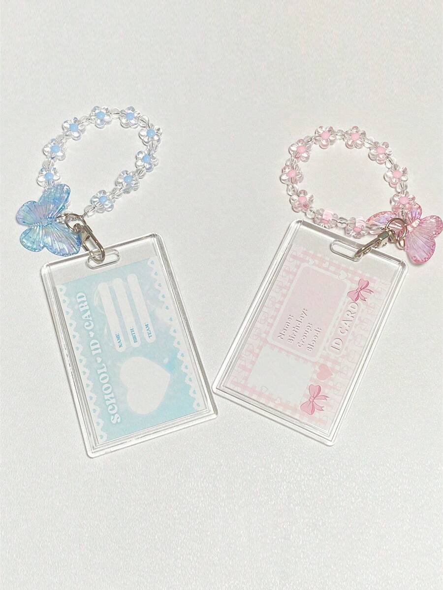 Y2K Crystal Butterfly Chain Acrylic Photo Card Holder - Transparent Acrylic Hard Card Holder, Can Safely Store Multiple Cards, Butterfly Shaped Keychain, Suitable For Small Cards, Multifunctional Design To Hold Transit Cards, Student IDs, Metro Cards, Portable And Hanging, Card Holder Wallet, Business Card Holder, Credit Card Holder, ID Card Holder, Women Card Pouch