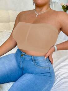 1件装加大码女士无缝无钢圈文胸，全罩杯舒适透气抹胸式文胸 - 杏色 - 查看 6