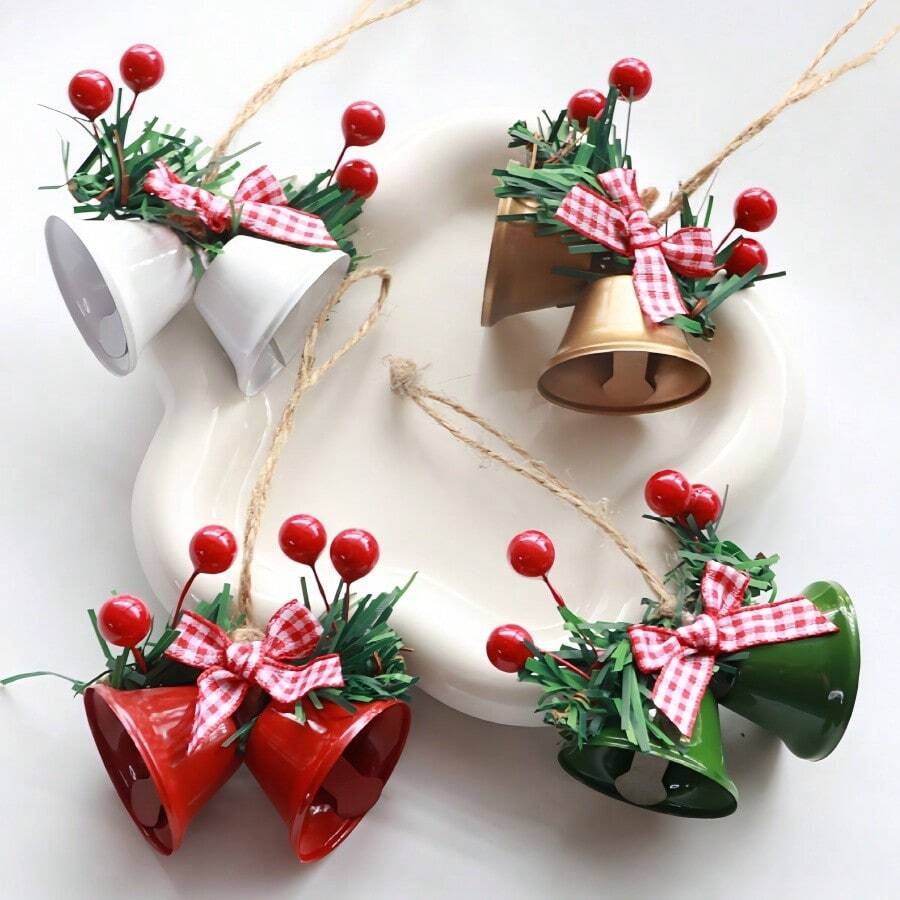 Trang trí Giáng sinh Trang trí Giáng sinh Mặt dây chuyền cây chuông đôi Phụ kiện DIY, Đồ trang trí chuông kim loại - Nhiều màu - Xem 1