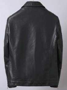 Men's Leather Slim Fit Velvet Thickened Motorcycle Jacket 1.5kg-Leather Jacket - màu đen - Xem 5