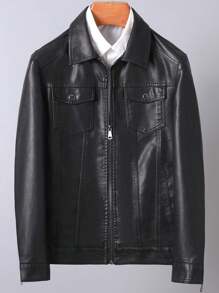 Men's Leather Slim Fit Velvet Thickened Motorcycle Jacket 1.5kg-Leather Jacket - màu đen - Xem 4