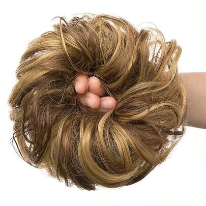 Black Messy Bun Hair Piece Wavy Curly Scrunchies Synthetic Chignon Ponytail Hair Extensions Thick Updo Hairpieces For Women 8inch
