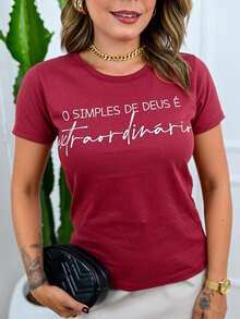 Women's T-Shirt Short Sleeve Round Neck 100% Cotton Premium Mesh (4) - 紫紅色 - 查看 3