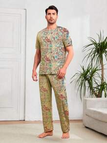 Shendy Vendy Men's Comfortable And Simple Home Loose Pajama Set - Beige - View 2
