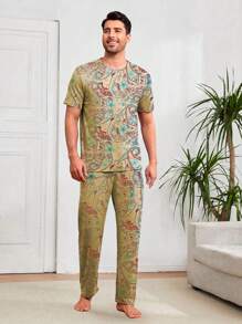 Shendy Vendy Men's Comfortable And Simple Home Loose Pajama Set - Beige - View 1