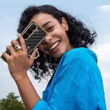 VIETAO 真皮手机壳，带镀金指环支架，兼容三星 Galaxy Z Fold 7 6 5 4 3，防水、防震、防摔、防刮花 - 藍色 - 查看 10