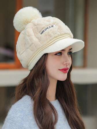 1 件女式纯色 8 片棒球帽，秋冬季保暖内衬棒球帽，刺绣英文文字，适合日常户外使用