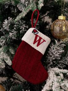 24pcs Knitted Christmas Stockings With Embroidered Letters, Red, Christmas Tree Decorations - Red Letter Socks - View 23