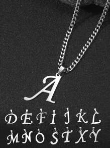 1 Pc Boys Initials Necklace Stainless Steel 26 Letter Pendant Necklace Teenagers Daily Jewelry