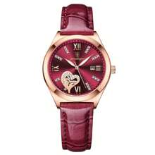 玫瑰金女士腕表礼品，正品品牌 POEDAGAR（原装），316 不锈钢表壳，水晶玻璃表镜，镶钻心形表盘，红色浪漫指针，夜光显示，日本石英机芯，50 米防水，日历功能，生日礼物，节日礼物，送给妻子、朋友、爱人、商业伙伴的礼物，考试或开学必备 - 紅色 - 查看 8