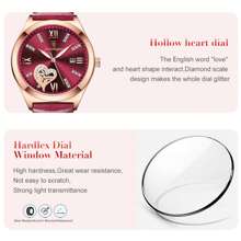 玫瑰金女士腕表礼品，正品品牌 POEDAGAR（原装），316 不锈钢表壳，水晶玻璃表镜，镶钻心形表盘，红色浪漫指针，夜光显示，日本石英机芯，50 米防水，日历功能，生日礼物，节日礼物，送给妻子、朋友、爱人、商业伙伴的礼物，考试或开学必备 - 紅色 - 查看 4