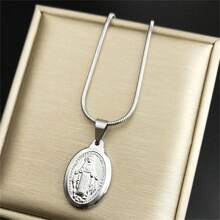 Catholic Virgin Mary Necklace Female Gold Religion God Stainless Steel Gold/Silver Oval Pendant Fine Jewelry Gifts