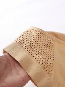 2pcs Seamless Plus Size Women Underwear, Wire-Free Adjustable Shoulder Strap, Comfy Hollow Mesh Front Button Decorated Bralette