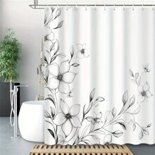 Floral Shower Curtain - Stunning Black And White Modern Flower Design, Water-Resistant And Machine Washable Polyester Fabric, Grommet Top, Unlined Woven Bath Curtain For Bathroom Decor With 12 Hooks Summer Bathroom Accessories Back To School