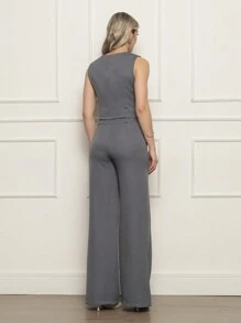 Women's Set Vest With Tailored Trousers Chic Formal - Xám - Xem 2
