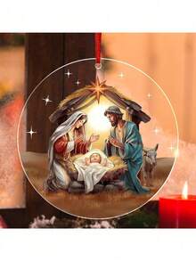 1 mặt dây chuyền trang trí cảnh Chúa giáng sinh bằng acrylic tròn 8cm*8cm có dây vàng, quà tặng trang trí gương chiếu hậu ô tô cho ngày lễ, họp mặt gia đình, trang trí nhà cửa, trang trí phòng, trang trí tường - Nhiều màu - Xem 4