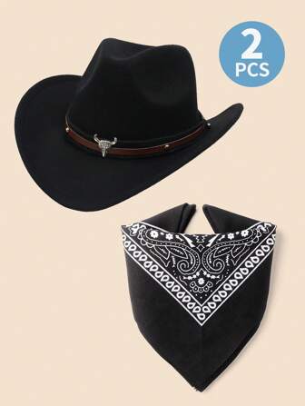 2 stuks Western Cowboy Kostuum Accessoires Set voor Jongens - Inclusief Cowboyhoed en Bandana Sjaal voor Boerderij Halloween Feest Verkleedrekwisieten, Coole en Knappe Stijl met Pop-Cultuur Thema