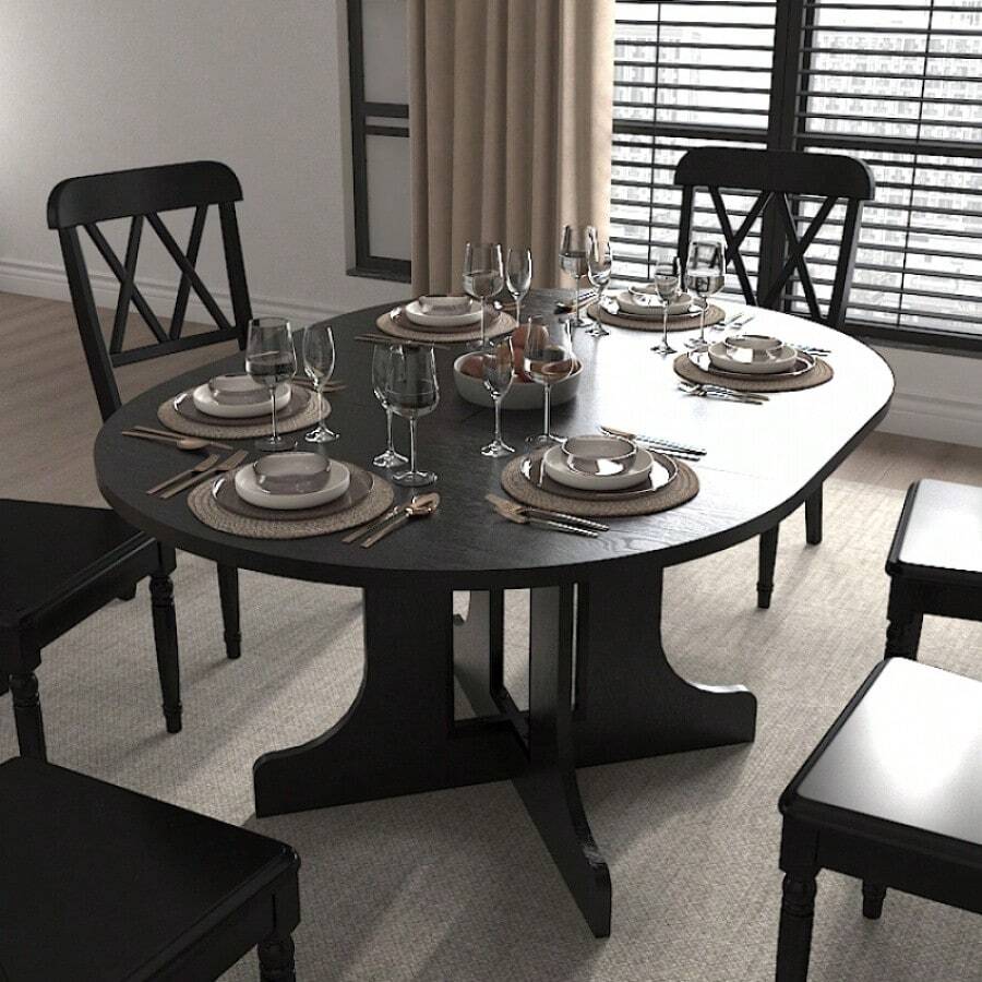 Dining Table For Farmhouse Kitchen 59x43 Inch Expandable Oval Table Top