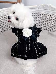 1 件带 3D 花卉装饰的宠物格子连衣裙 - 彩色 - 查看 1