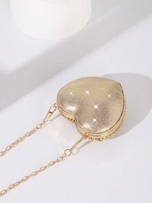 Túi xách buổi tối cho nữ, Túi đeo chéo hình trái tim nhỏ có trang trí ngọc trai giả và đá giả, Thích hợp cho trang phục, đám cưới, tiệc tùng, khiêu vũ, hộp đựng son môi, quà tặng sinh nhật, quà tặng ngày lễ tình nhân - Vàng - Xem 7