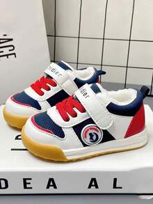 冬季新款 1-4 岁儿童厚毛绒保暖运动鞋，防水皮革鞋面，透气防滑软底舒适幼儿雪地靴，适合男孩和女孩 - 藍色 - 查看 4