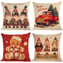 1 vỏ gối in 3D hình cây thông Noel vui vẻ, vỏ gối sofa, 3 kích cỡ tùy chọn (không có ruột gối) - Nhiều màu - Xem 2