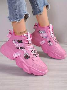 Women's Comfortable High-Top Sneakers For Outdoor Running & Basketball, Thick Soles