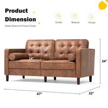 Lesofair 67" Faux Leather 2-Seat Sofa With 2 Bolster Pillows, Tufted Loveseat With Wooden Legs, Morden Sofa Suitable For Living Room, Office - 棕色 - 查看 2