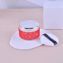 1pc 50g Empty Refillable Compact Powder Case With Puff, Rhinestones Decor, Portable And Compact - Multicolor - View 11