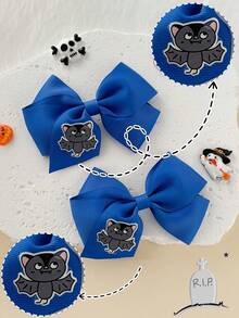 2 chiếc hộp đựng 4 inch phụ kiện tóc Halloween nơ tóc cho bé gái nơ tóc thời trang cho bé gái kèm kẹp cho lễ hội Halloween tiệc trường học - A - Xem 7