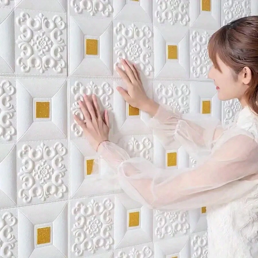 1/10/20张 35cm*35cm 3D浮雕墙贴 触感柔软 自粘泡沫墙纸 可拼接裁剪 卧室装饰 背景墙 天花板 防水防潮 防污 防撞贴纸