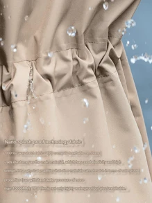 韩国雨衣可重复使用长款雨披女士单排扣防风经典大衣系腰带修身雨衣带腰带、兜帽和翻盖口袋 - 粉色 - 查看 6