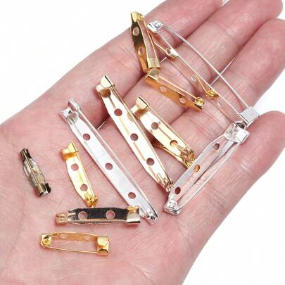 50pcs/Pack Iron Alloy Holed Safety Pins, DIY Beads Decor, Wedding Dress, Clothing, Lapel Pin Accessories