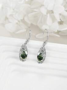 High-End Elegant Pure Silver Malachite Green Water Grass Agate Tree Of Life Pendant Earrings, Gift For Women On Dates, Parties Or Birthdays